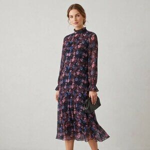 GANNI Floral Pleated Georgette Midi Dress - Size 32